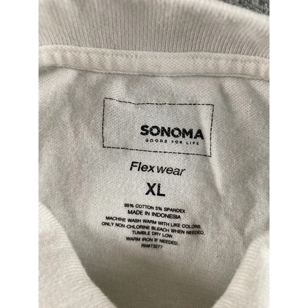 Sonoma Flexwear Mens XL White Navy Tipped Pocket‎ Polo Shirt Stretch Cotton